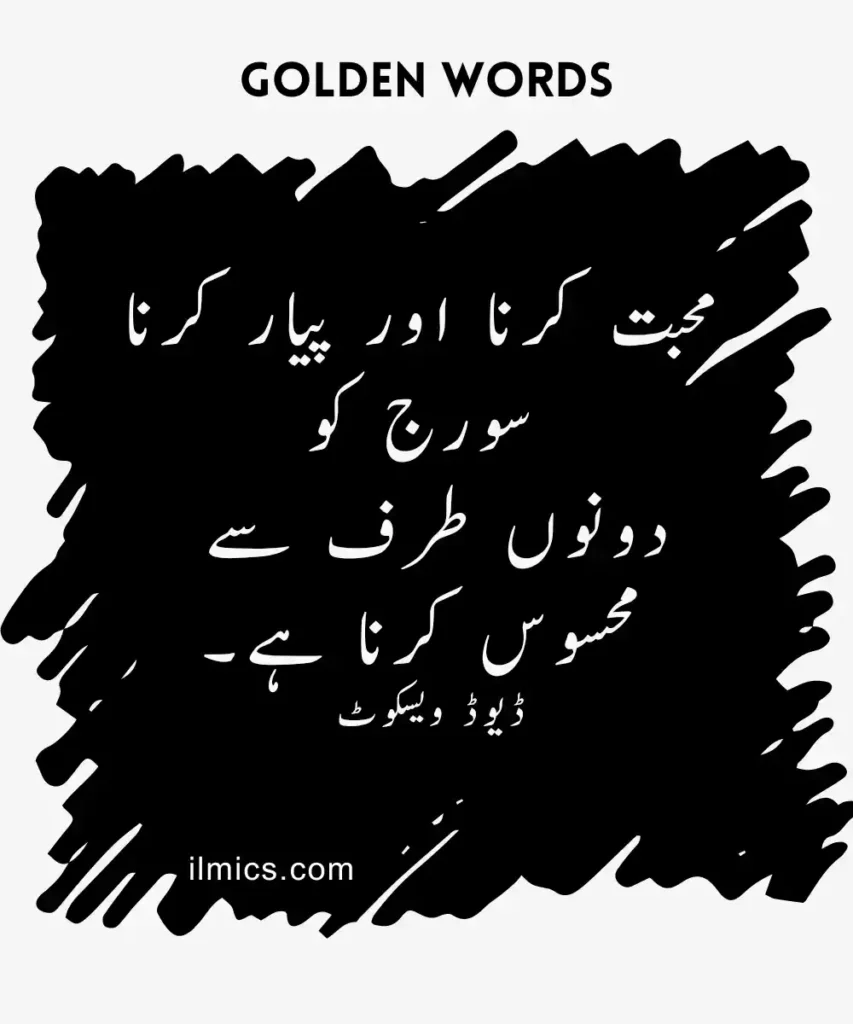 Golden Words and Inspirational Quotes about love in Urdu, English, and Hindi.